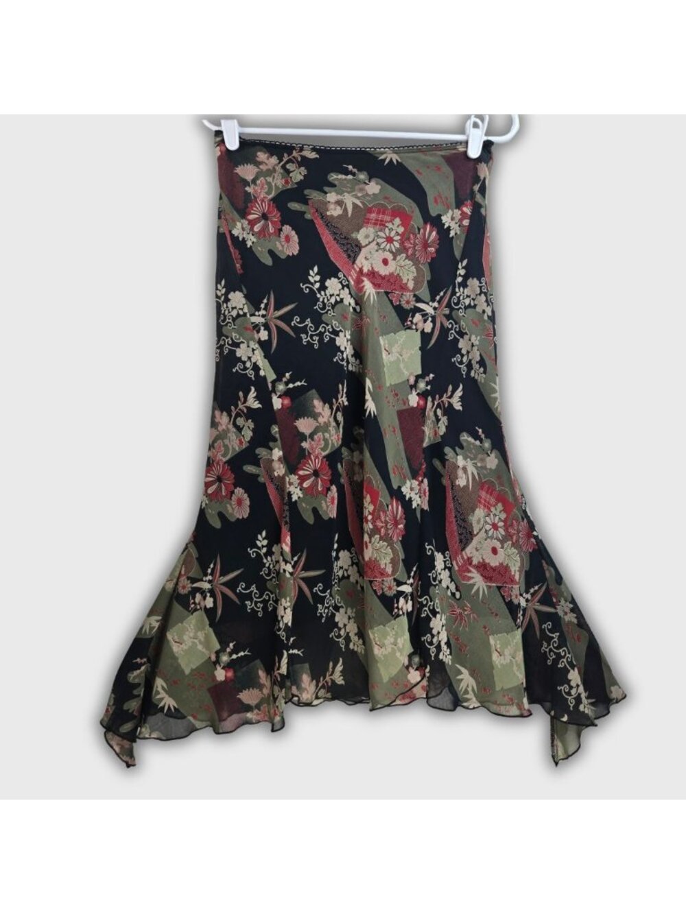 Vintage Floral Maxi Skirt in Black, Olive & Dusty Rose